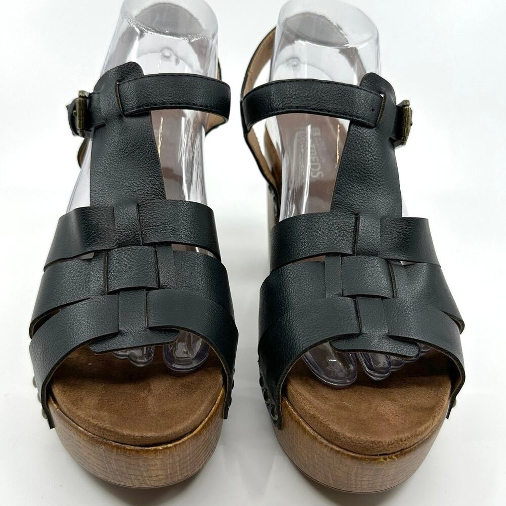 White Mountain Footbeds Sandals Womens Sz 9M Black Aldridge Wedge Buckled Ankle